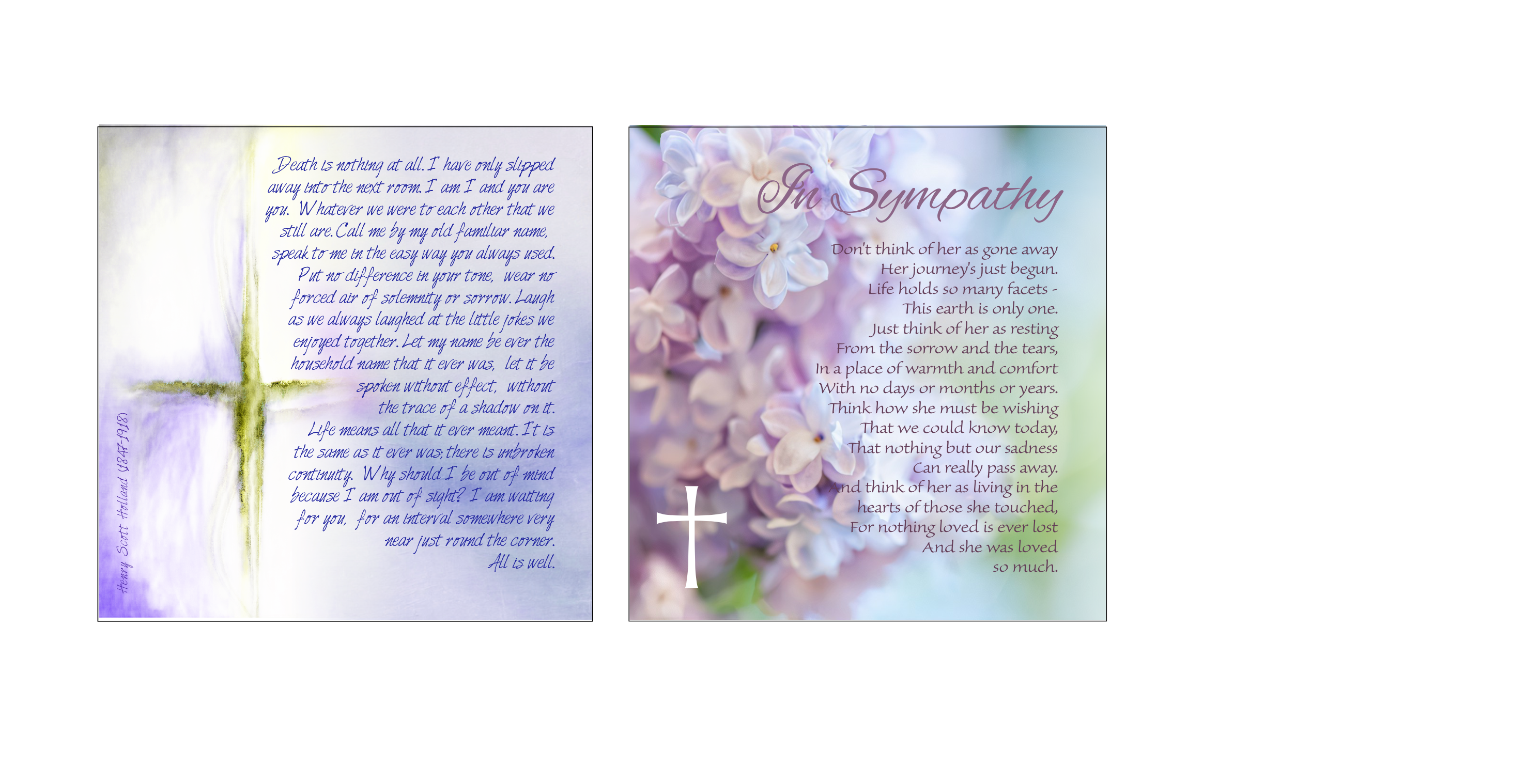 don't think of her as gone away verse sympathy card