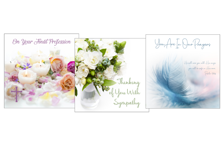 christian sympathy cards floral and feather
