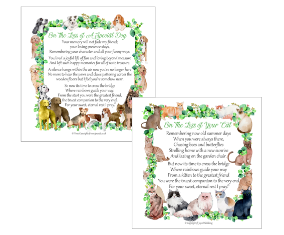 christian pet sympathy card dog and cat